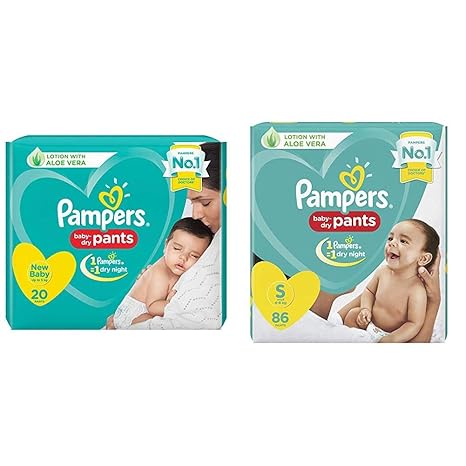 Pampers New Diapers Pants, X-Small, 20 Count & Pampers New Diapers Pants, Small (86 Count)