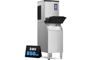 MOJGAR Commercial Ice Machine 850LBS/24H,Storage 460LBS,Large Industrial Ice Maker,Ice Ready in 5-15min,with Self-Cleaning Mode,with Timing Function,30 Levels of Ice Thickness Adjustment,Stainless Steel