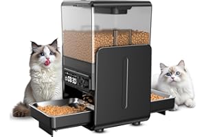 CityFlee Automatic Cat Feeder for 2 Cats, 5L/20 Cups Food Dispenser with Adjustable Raised Double Bowls, Detachable Control Panel, Timed Cat and Dogs Feeder for Dry Food, Dual Power Supply