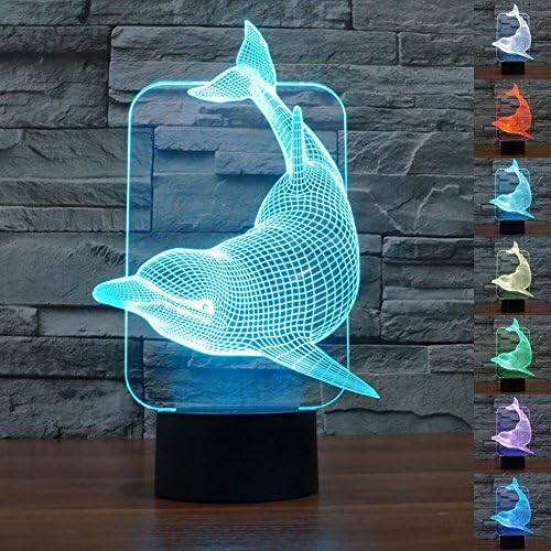 Decorative Lights 3D Illusion Night Lights Dolphin Effect 7 Colors Switch Automatically by Smart Touch Button Ideal Gift and Perfect Indoor Lamp