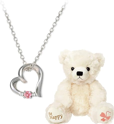 Amazon ハッピーテディベア ネックレス レディース ハッピーテディベア ぬいぐるみ セット 誕生石 ハート オープンハート シルバー プレゼント 誕生日 記念日 女性 彼女 ネックレス 通販