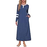 Women Cotton Long Sleeve Nightgowns Soft Button Down Sleep Shirts Full Length Night Shirts Sleepwear with Pockets