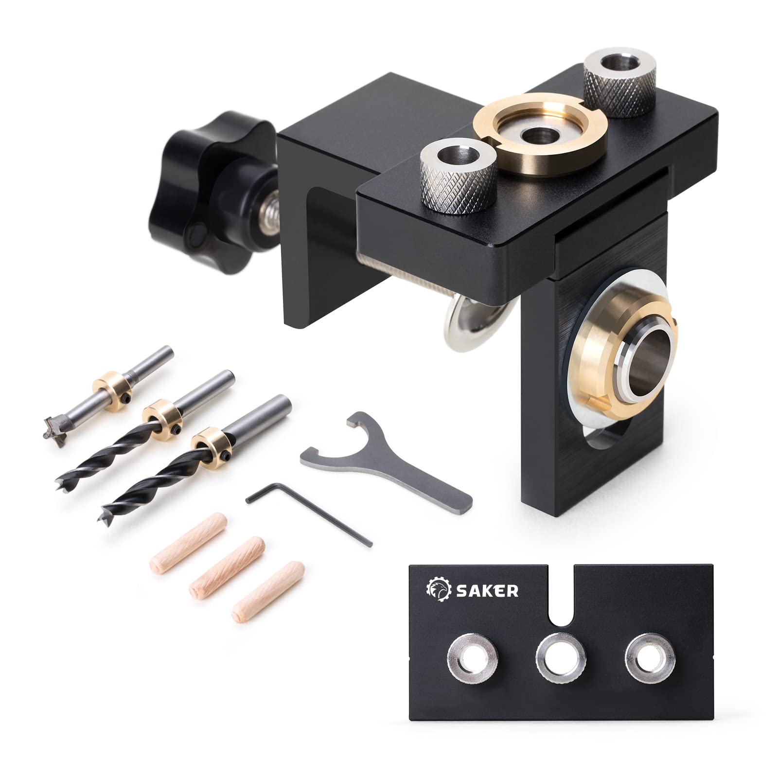 Saker 3 in 1 Adjustable Woodworking Drilling Locator Puncher Tools-Doweling Jigs Set,Pocket Hole Jig Kit (3-in-1 Punch Locator+Wood Dowel Punch Locator)