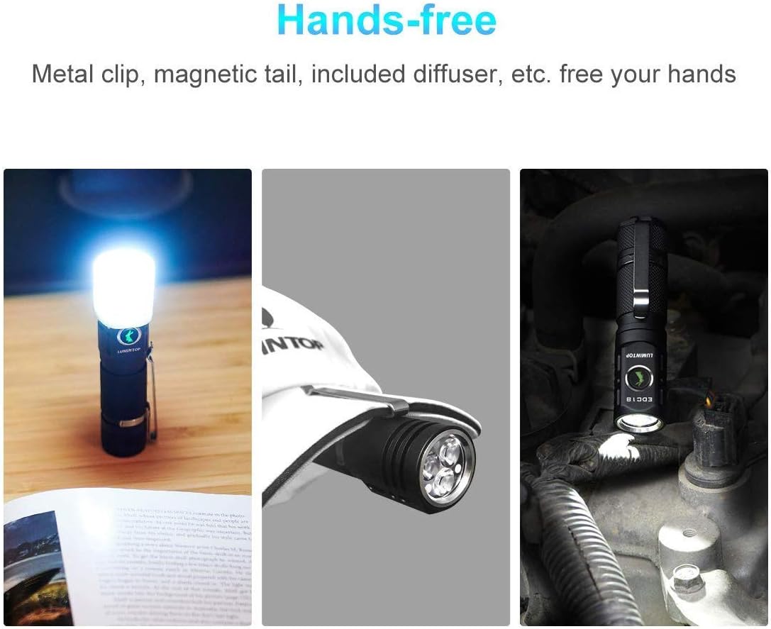 Super Bright Small LED Flashlight - Lumintop EDC18 3Cree LED 2800LM High Lumens EDC Flashlight with 18650 Rechargeable Battery, Magnetic Tail, IP68 Waterproof Light Torch for Outdoor Camping Hiking - - 