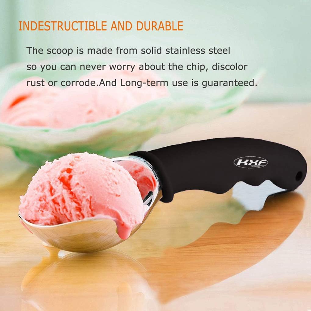 KXF Stainless Steel Ice Cream Scoop with Non-Slip Rubber Grip Heavy Duty Ice Cream Spoon Sturdy Icecream Scooper Cookie Fruit Scoop for Cookie Dough Mash Potatoes - Image 5