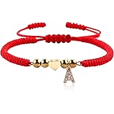 Christmas Gifts Initial Bracelets for Women Men Initial Bracelet Red Handmade Bracelets Rope Braided Golden bead Letter Bracelet for Teen Girls Adjustable Jewelry for Women Mom Give him/her a gift
