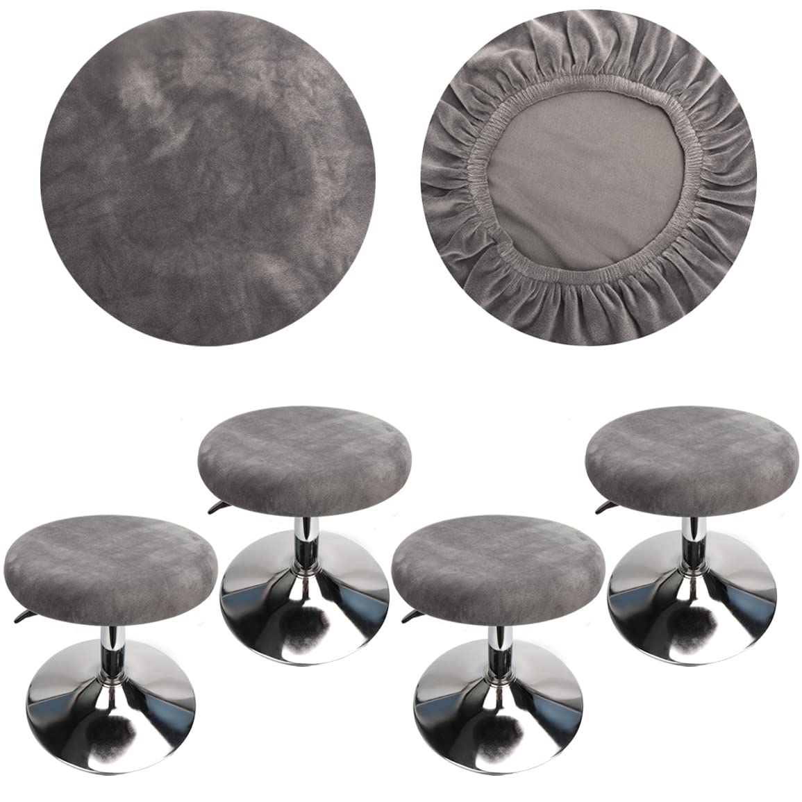 HuaLiSiJi Stool Covers Round 12"-16"/30-40cm Bar Stool Covers Velvet Round, Fabric is Soft and plush Washable Easy Care and Durable (4 Pcs Grey)