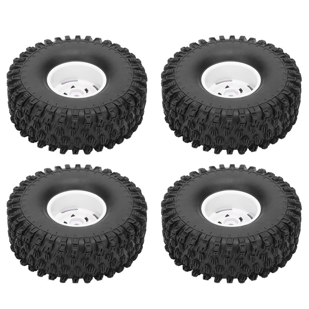 4pcs 1.9 Inch RC Crawler Tyres Rubber Tire Wheel Tyre Set Wheel Rim Rubber Tire RC Accessory Fit for Axial 1/10 Axial RC Crawler 120mm(White)
