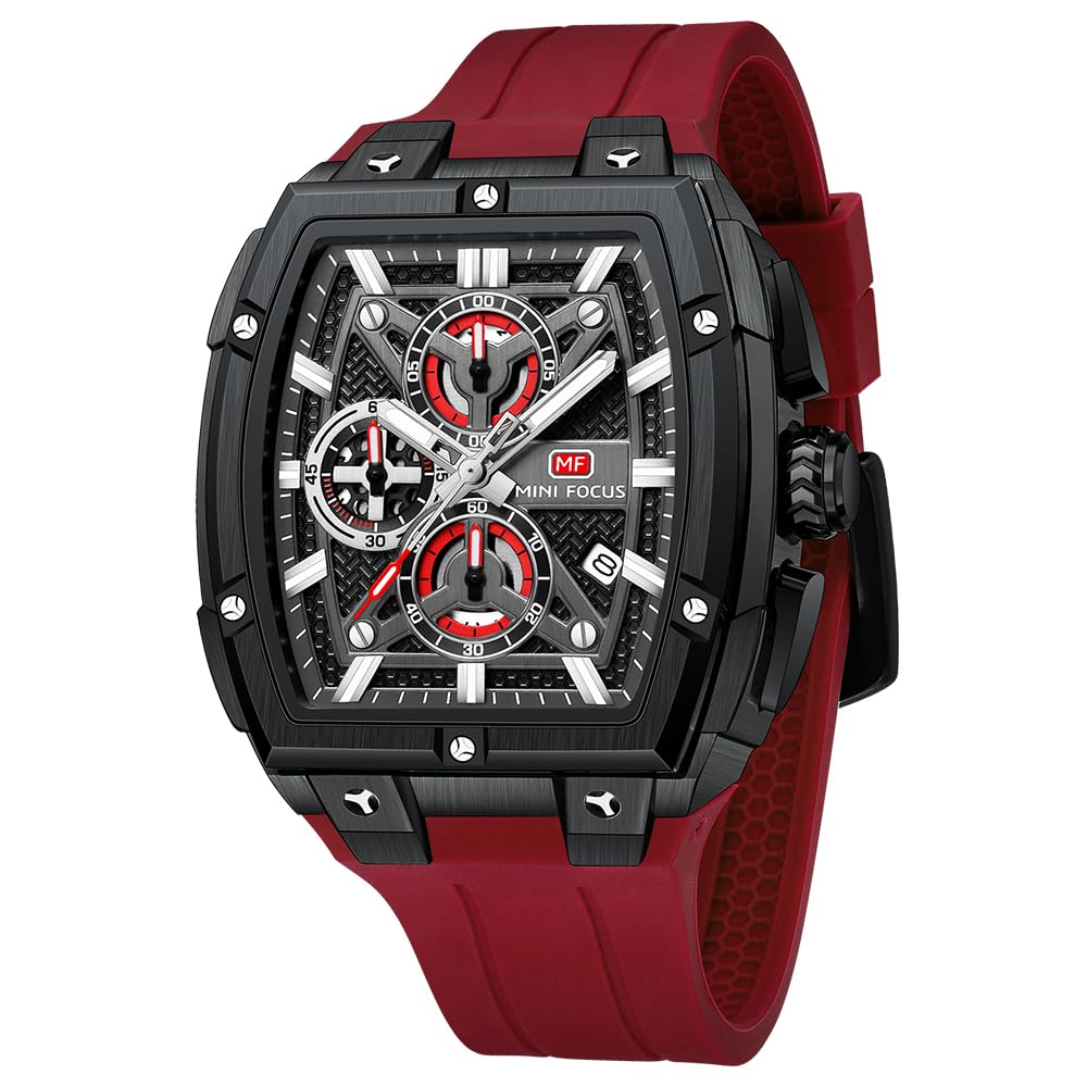 Photo 1 of MF MINI FOCUS Men's Watch Analog Fashion Wrist Watch, Skeleton Tonneau Watch for Men with Chronograph,Ideal for Sports Enthusiasts and Daily Wear