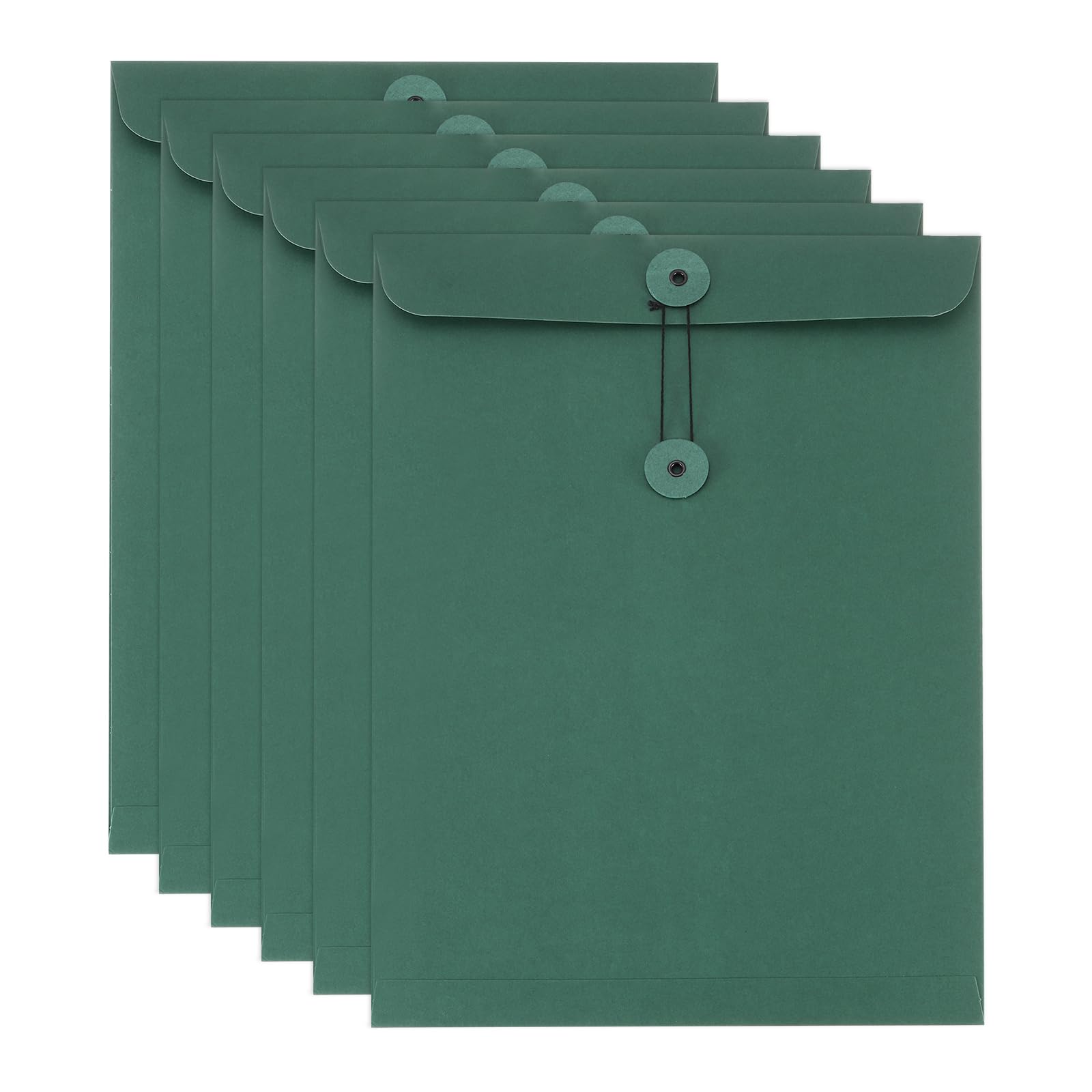 PATIKIL 6 Pcs Kraft Paper Envelope with String Tie Closure, A4 Vintage Envelopes File Folder Bag for Office Business Home Card Storage Document Organize, Green