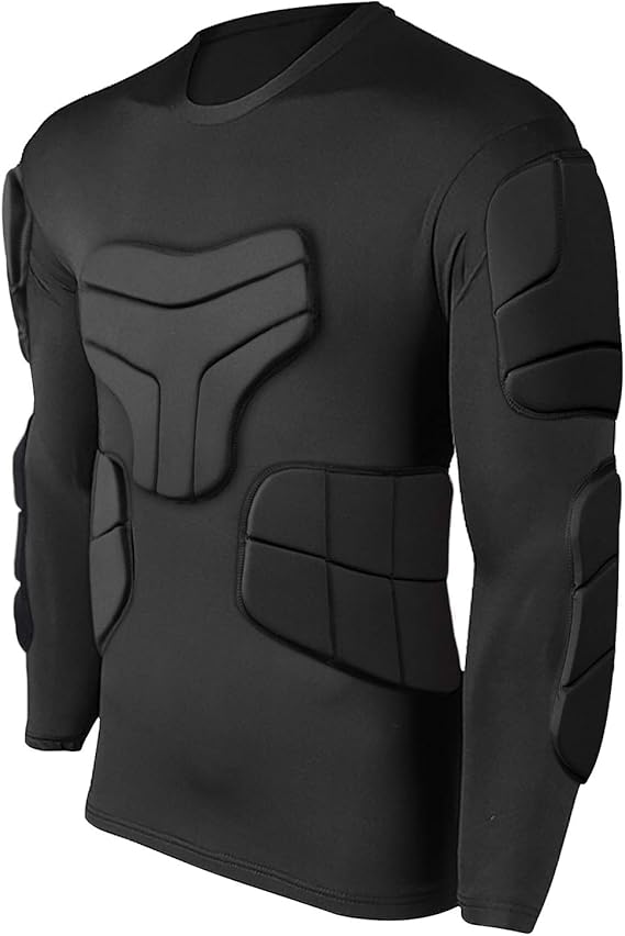 Amazon Dgyao 胸部プロテクターシャツ ロング袖 ハニカムパッド入り 耐衝撃スポーツウェア バイク サッカーゴールキーパー フットサル バスケットボールウェア コンプレッション 吸汗速乾 通気乾燥 肩 肘 両脇 胸 サッカー フットサル シャツ 通販