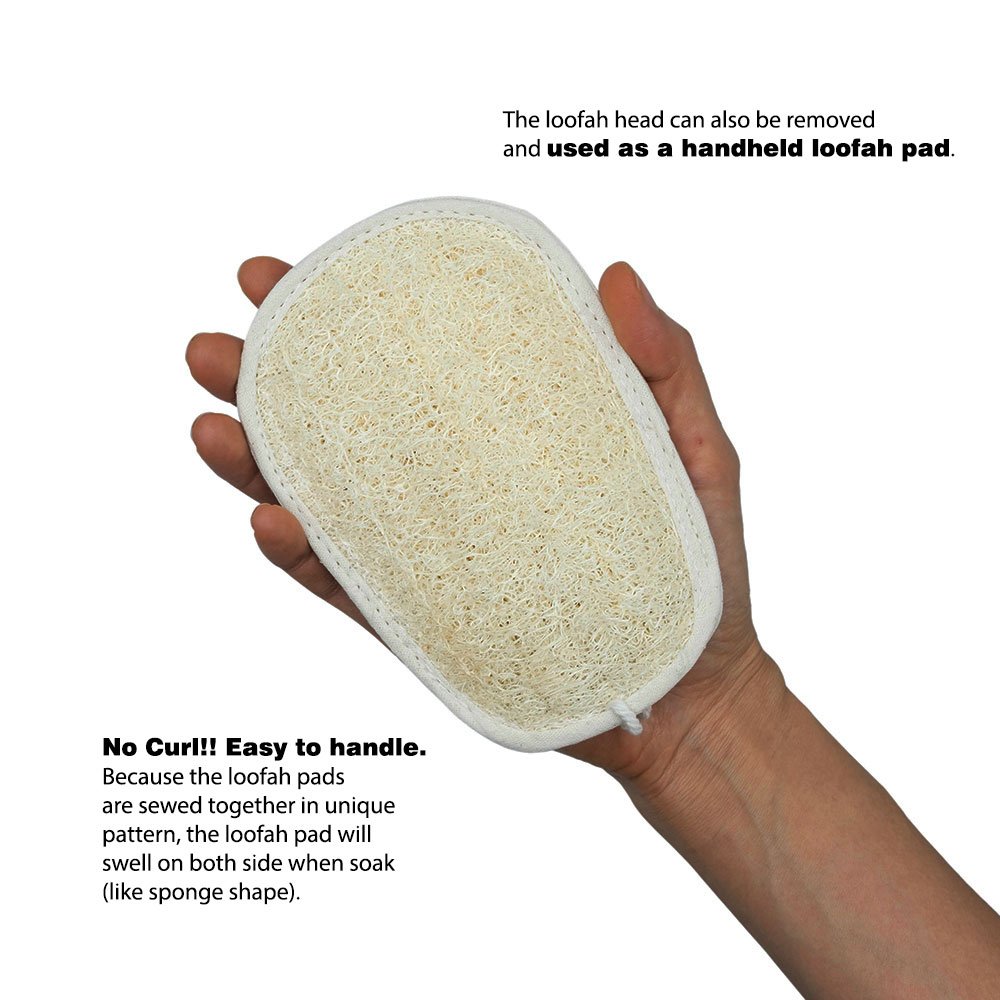 FAAY 2 Pack Natural Loofah Back Scrubber, 17” Long Teakwood Handle