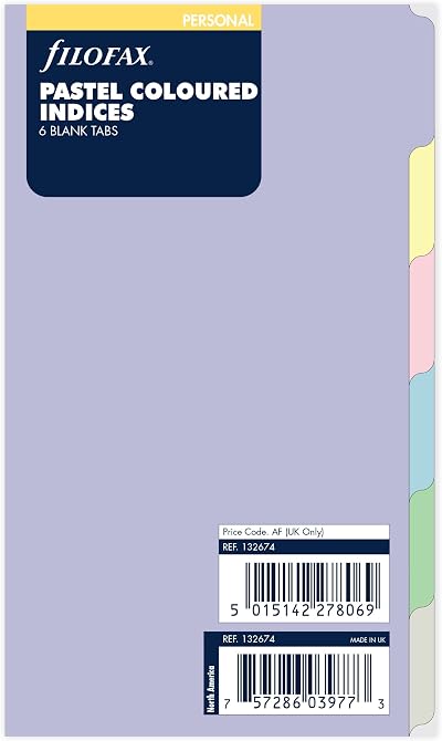 Filofax Personal Pastel 6 Blank Tabs Index