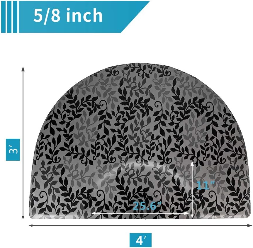 Mefeir 3’ x 4’ Semi Circle Salon Mat Anti Fatigue for Hair Stylist, 5/8’’ Thick Standing Floor Matt Under Styling Chair, Anti-Slip Warterproof Beauty Barber Supplies,Leaf Lines Color: Kitchen & Dining