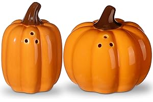 RimCereal 2 Pcs Fall Pumpkin Shaped Salt and Pepper Shakers 3 Inch Ceramic Salt and Pepper Shakers Set for Holiday Home Indoor Kitchen Decorations (Orange)