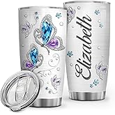 Wassmin Personalized Butterfly Stainless Steel Vacuum Insulated Tumbler With Lid - Custom Name 20 Oz 30 Oz Double Walled Insulated Coffee Cup for Gym Fitness Travel Office Use (Color 1)