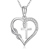 ONEFINITY Cross Necklace for Women 925 Sterling Silver Moissanite Cross Heart Pendant Necklace Women Infinity Cross Religious Jewelry