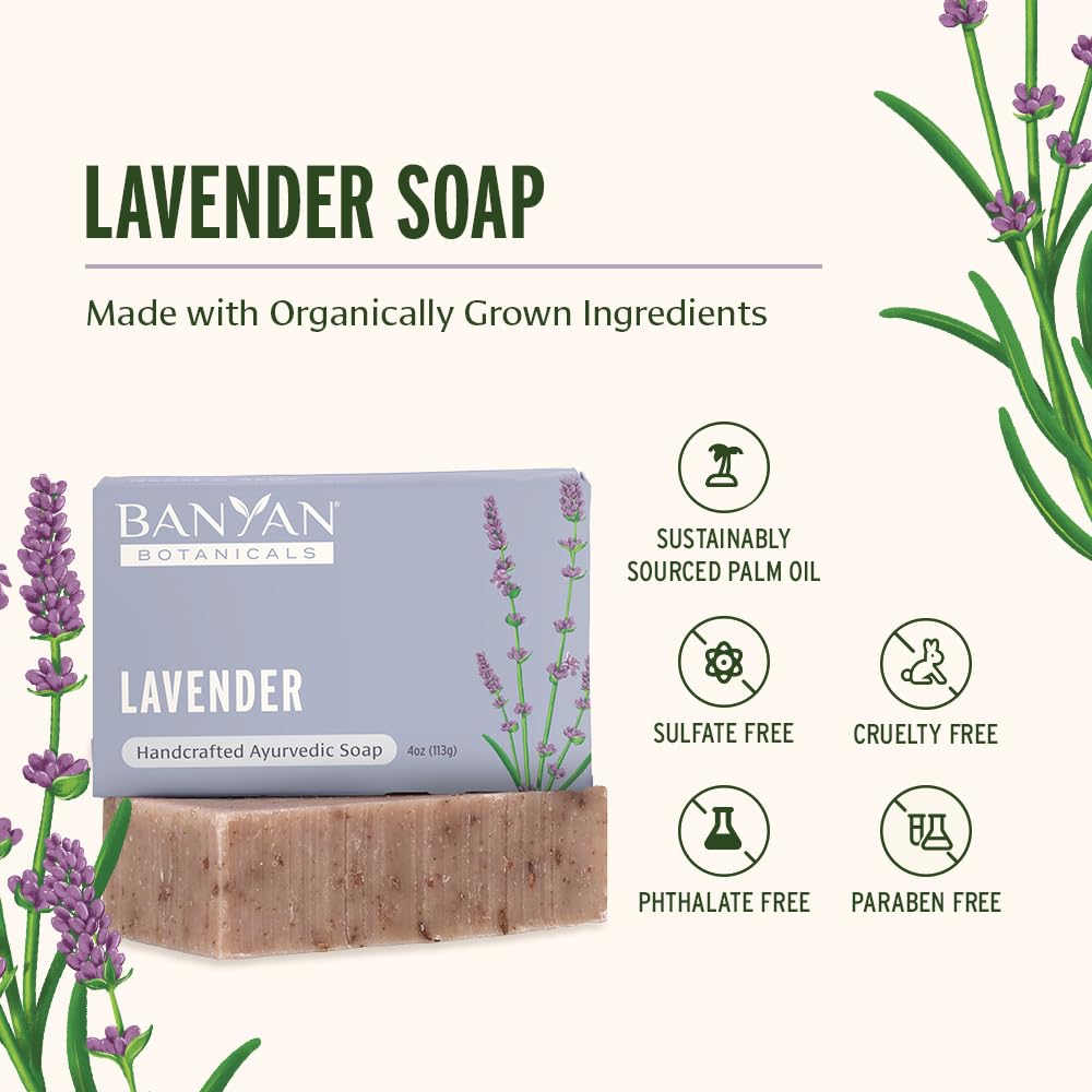 Banyan Botanicals Lavender Soap – Ayurvedic Bar Soap with Rosemary & Lavender Essential Oil – Soothing & Relaxing for a Spa-Like Experience – 4 oz Bar – Free of Sulfates, Phthalates & Parabens
