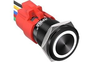 APIELE 19mm Latching Push Button Switch 12V DC Angel Eye Halo Ring LED Metal 0.74" 1NO1NC SPDT with Wire Socket Plug (White)