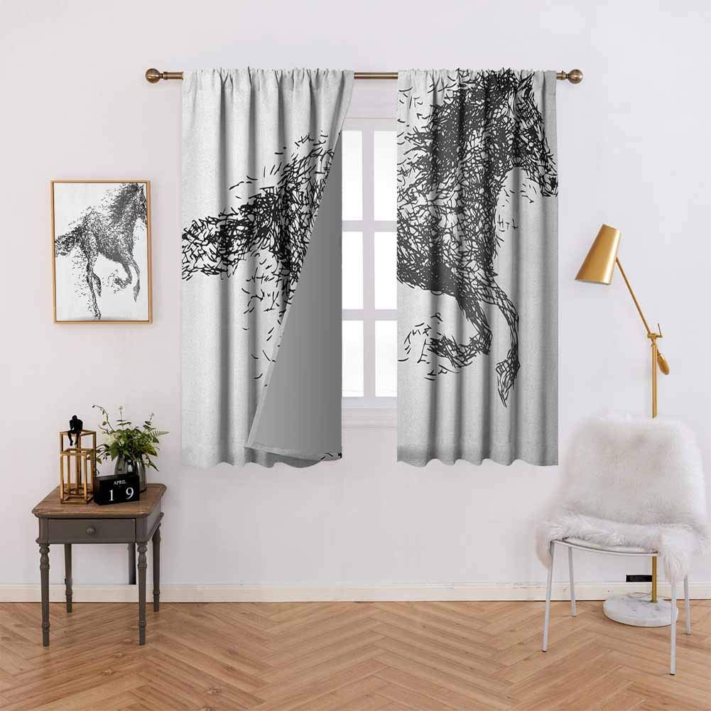 Modern Exterior/Outside Curtains Sketchy Futuristic Unusual Patterned Line Combined Animal Horse Fig