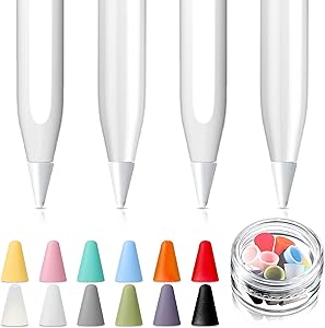 4 Pieces White Replacement Tips Pen Nibs Compatible with Apple Pencil 1st and 2nd Gen and iPad Pro with 12 Pieces Silicone Nibs Caps, 12 Colors