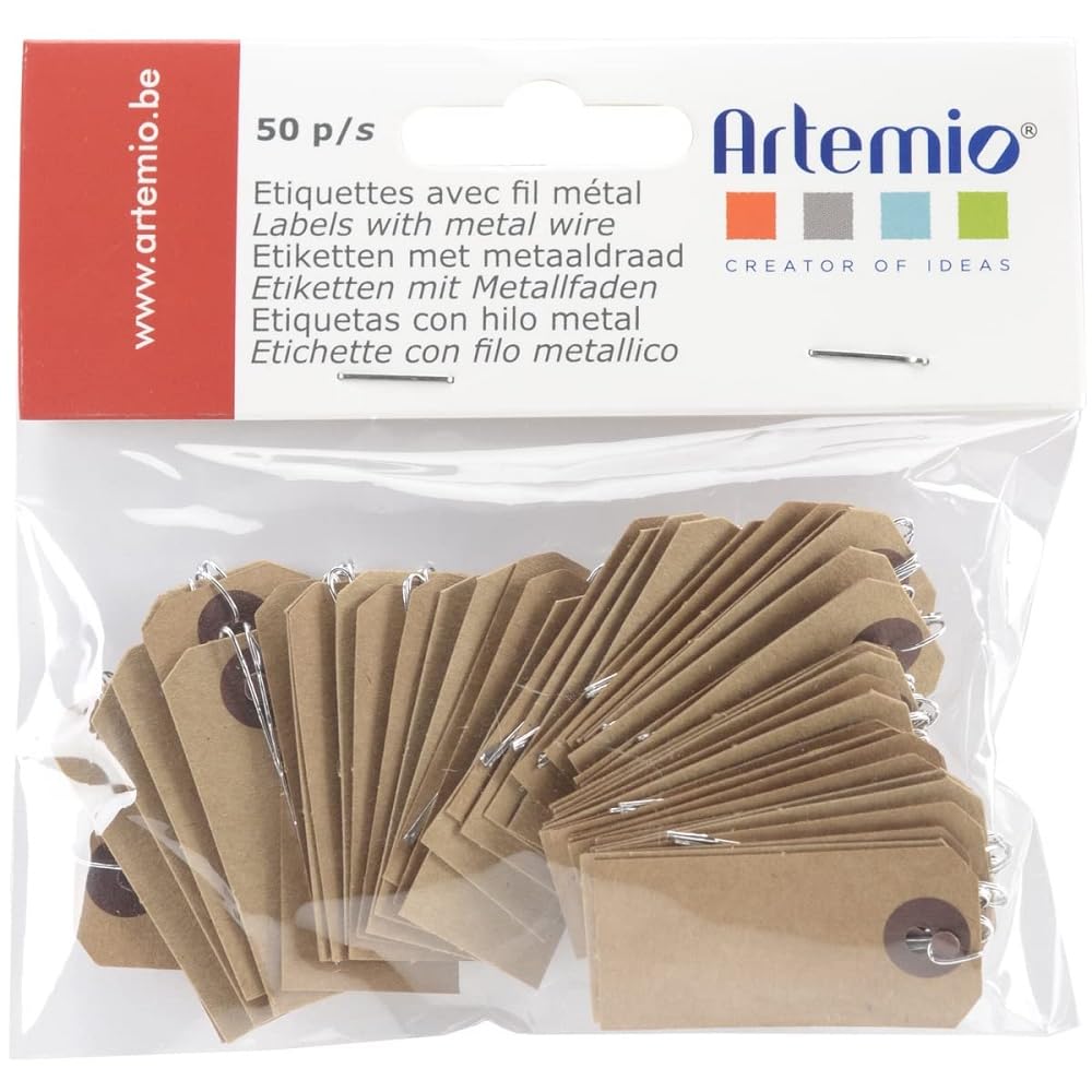 Artemio Paper Kraft Tags W/Wire 2cm x 4cm, Brown