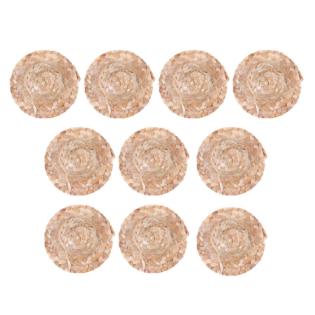 SUPVOX Handmade Mini Straw Hat 2.13In Small Straw Doll Cap for Diy Craft Accessories Jewelry Decoration and Garment Material Set of 10