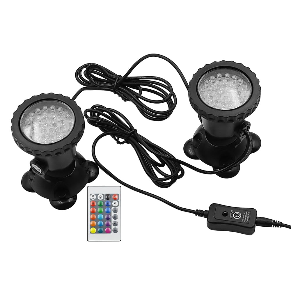 Tiardey LED Lighting Garden Pond Light, Underwater RGB Spot Lights, Color Changing LED Aquarium Light, Fish Tank Light with Remote Controller (Set of 2 Lights)
