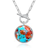 AIBAO Natural Turquoise/Coral/Lapis Lazuli/Malachite Necklaces for Women Sterling Silver Gemstone Toggle Necklace Western Boho Jewelry
