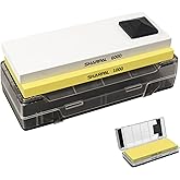 SHARPAL 140H 2PC Soak-Free Whetstone Knife Sharpener Stone Set with Nonslip Storage Base & Angle Guide, Dual Grit 1000/6000 f