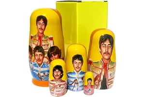 GREAT RUSSIAN GIFTS New Handmade Original Long Lasting Collectible Beatles SGT. Pepper's Russian Style Nesting Doll 5 Piece with Authentic Colors and Styles, Featuring All Band Members - 5.75 inches Tall with Gift Box