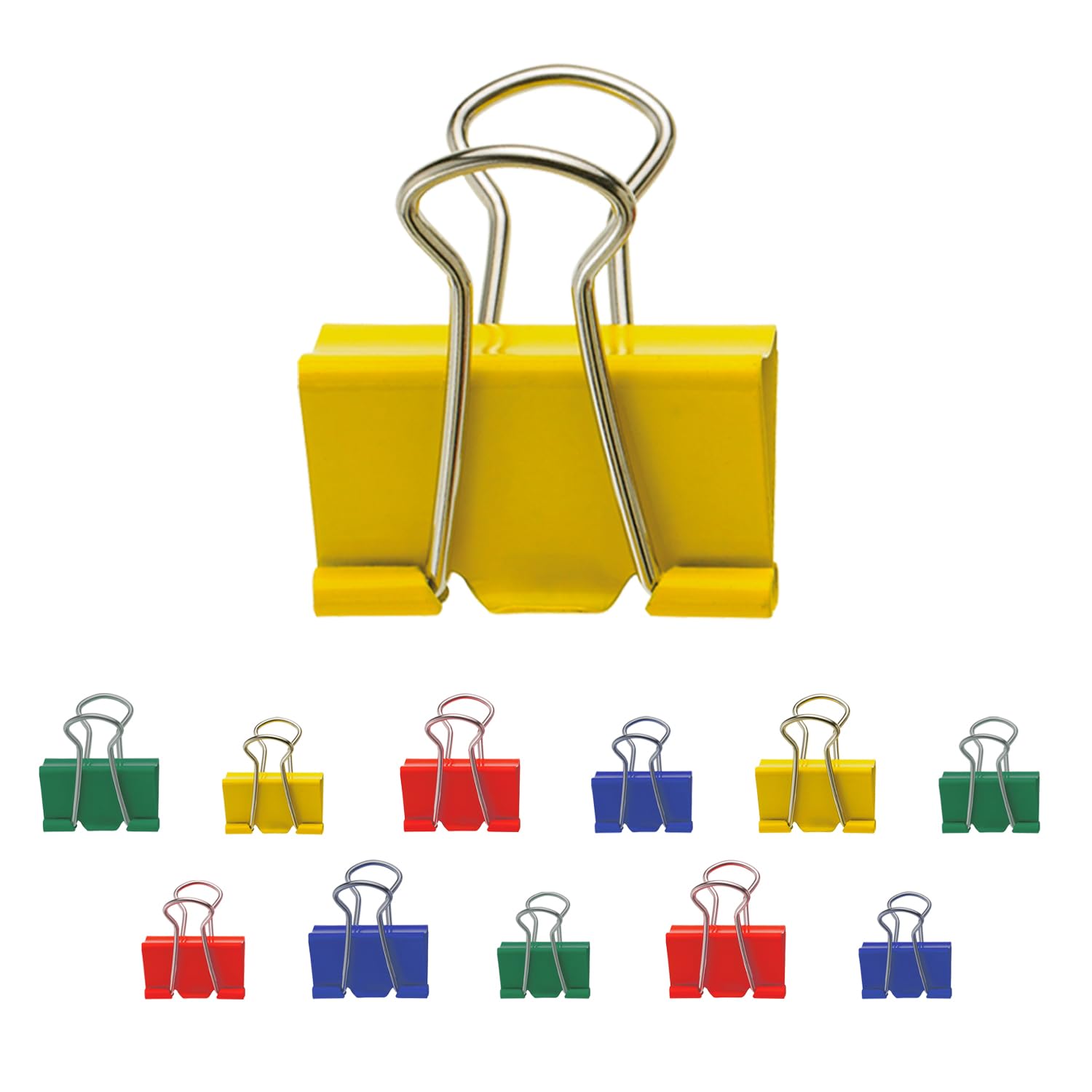 Westcott Metal Foldback Clips, 19/25/32 mm, Colorful Red, Green, Yellow, Blue