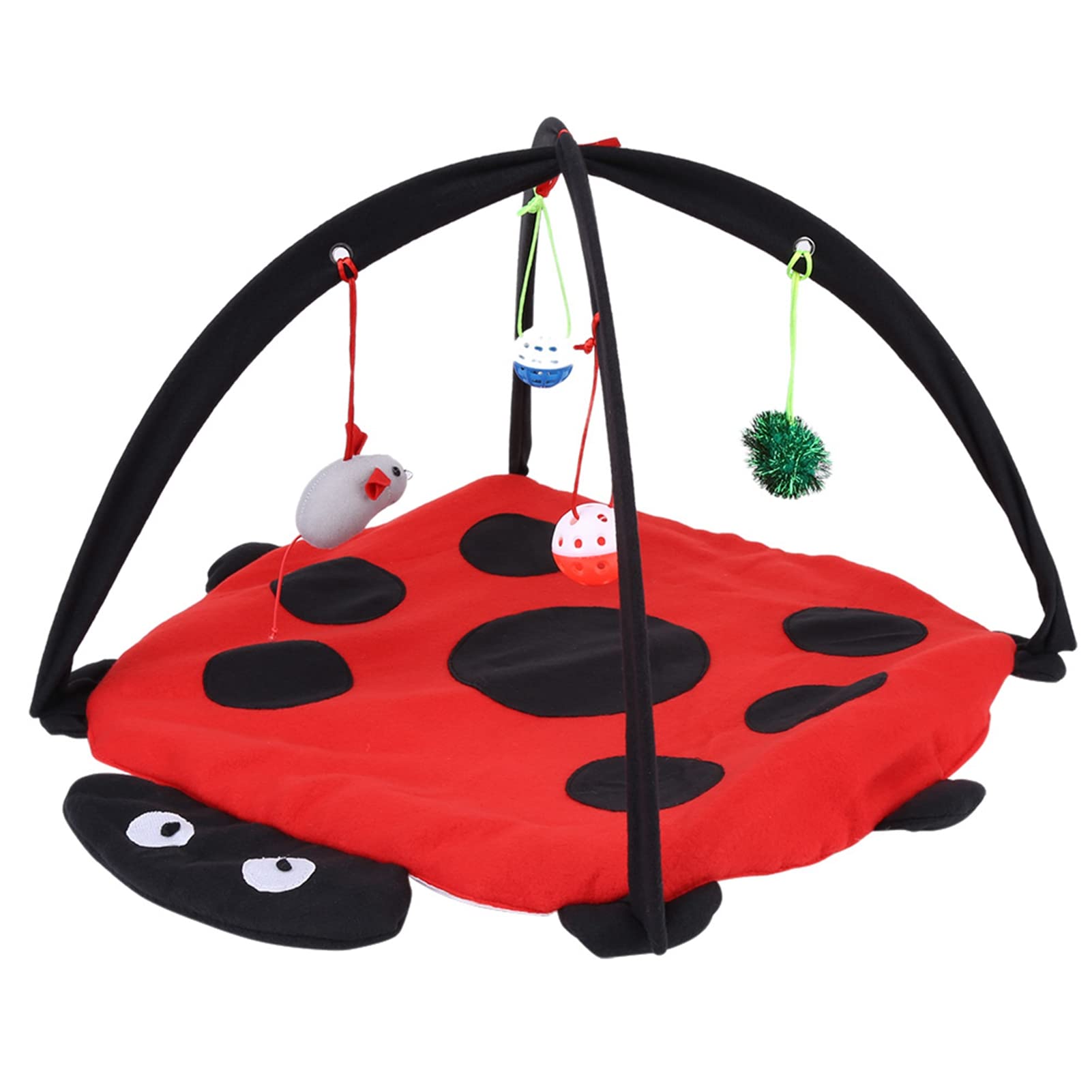 SOULONG Cat Play Mat Cotton Activity Centre with 4 Hanging Toys Cat Bed Mat for Encourage Cats to Fall and Reach Red and Black 60 x 60 x 34 cm