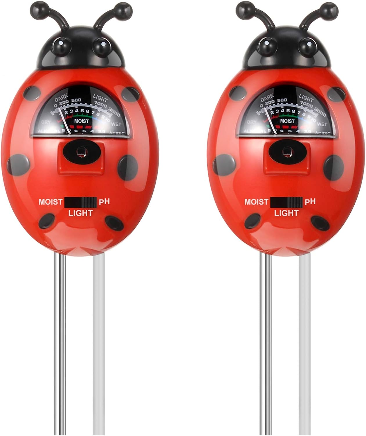 2 Pieces 3-in-1 Soil Tester Kits Plant Soil Moisture Tester Ladybug Soil PH Meter with Moisture, Light and PH Meter for Indoor Outdoor Home Garden Farm Lawn Plants, No Battery Needed