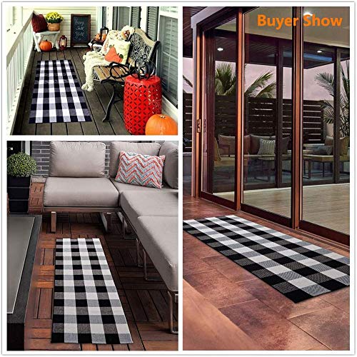 EARTHALL Buffalo Plaid Runner Rug Black and White 2'x6', Buffalo Check