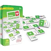 Junior Learning Addition Dominoes - 28 Piece Math Learning Set | Durable plastic tiles for math practice. Includes collector tin for storage. Ideal for home or classroom learning games