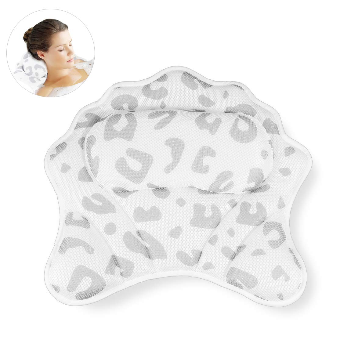 MoKasi Bath Pillow Tub Pillow - Thicker Bathtub Cushion for Head/Shoulder/Neck/Back Support, Ergonomic Jacuzzi Pillow Spa Relaxation Accessories 3D Air Mesh Headrest with Strong Suction Cup & Hook : Beauty