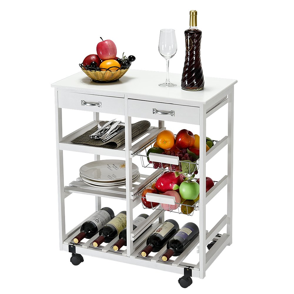 Sofatbed Wooden 3 Tier Serving Kitchen Storage Trolley Rolling Cart