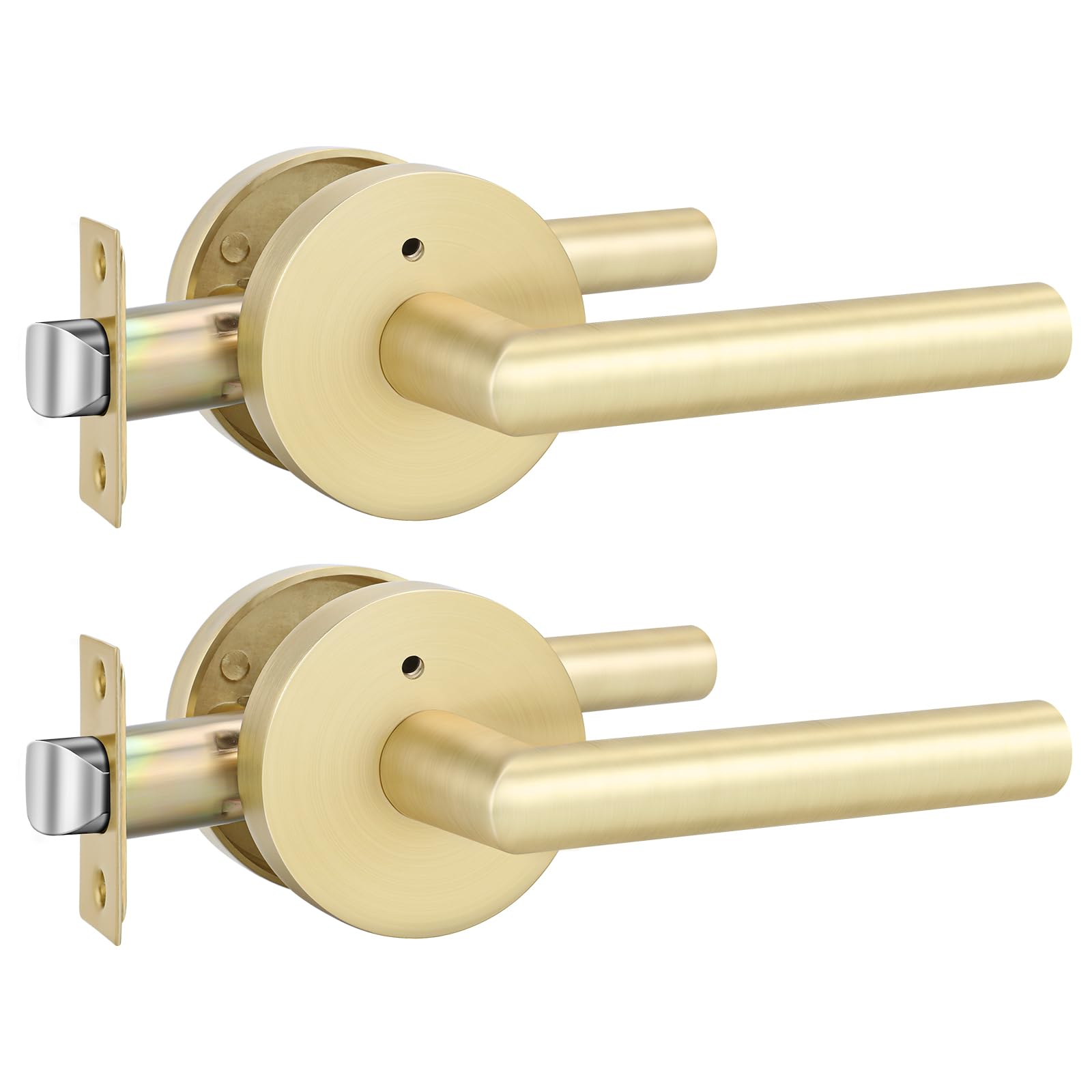 Photo 1 of goldenwarm Gold Door Handles Interior, Privacy Brushed Brass Interior Door Handles, Heavy Duty Zinc Alloy Brushed Gold Door Lever for Bedroom and Bathroom (2 Pack)