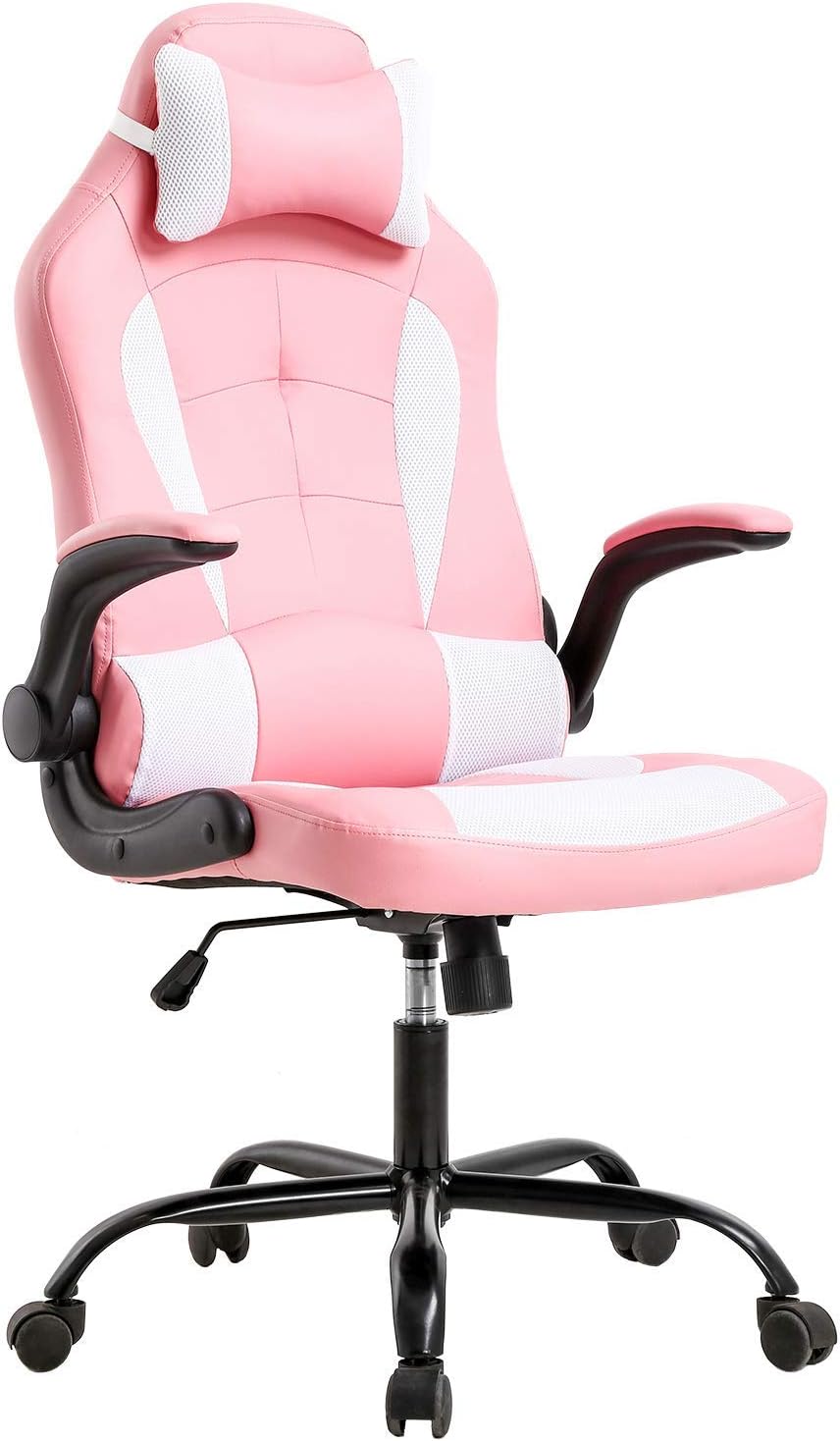 Cheap PC Gaming Chair Ergonomic Racing Heavy Duty Office Chair Video Game Chair, Nice Cute Pink Chic Desk Chair, Lumbar Support Flip Up Arms Headrest Swivel Rolling Adjustable Best Home Office Chair