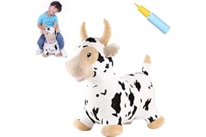 INPANY Bouncy Cow Farm Animal Hopper Toys, Toddler Plush Bouncing Inflatable Bouncer, Ride on Hopping Horse, Indoor Outdoor Cowboy Rodeo Birthday Party Decorations Gifts for 2 3 4 Year Old Girls Boys