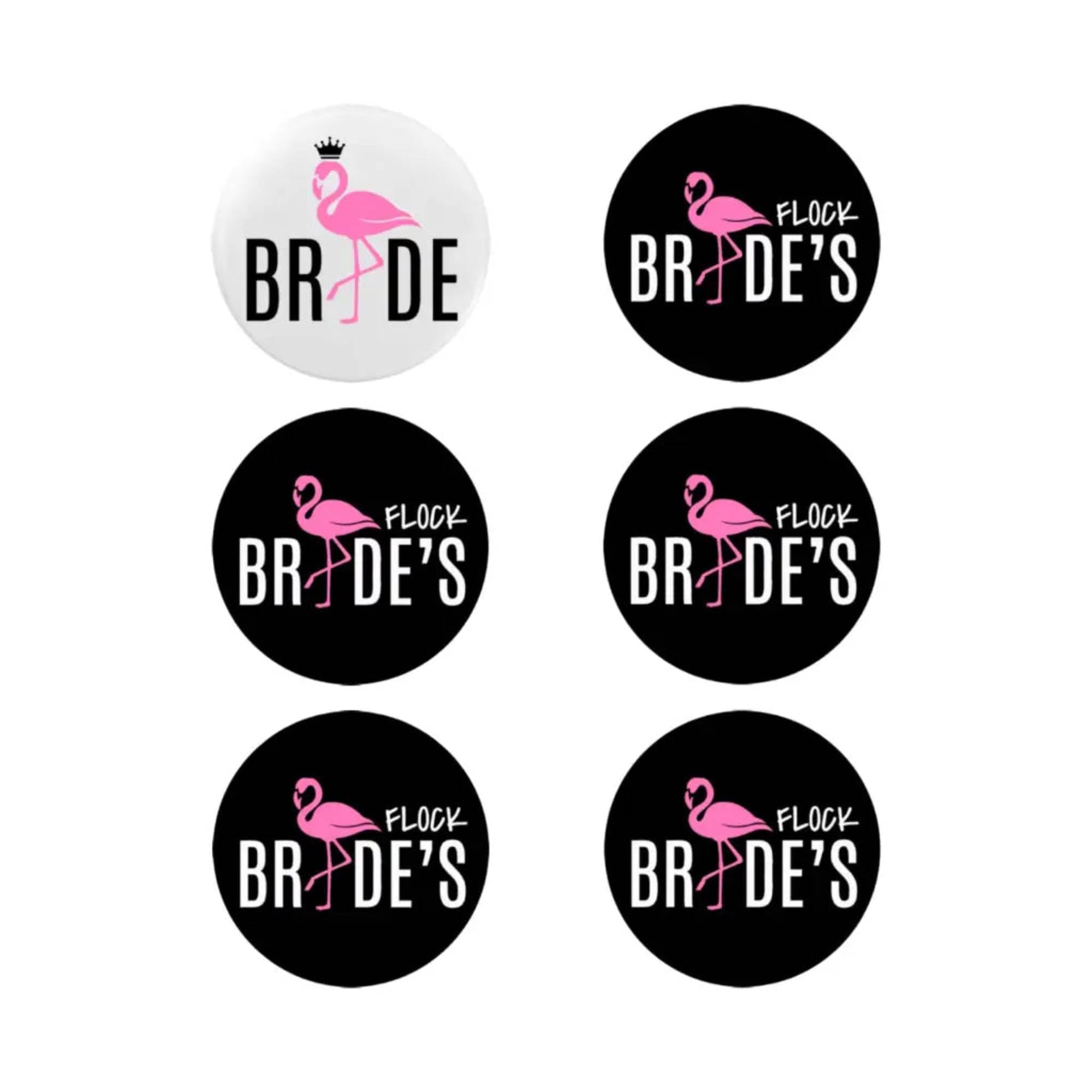 Emuworks Hen Party Accessories: Set of 6 Team Bride Badges, Flamingo I am Getting Flocking Married Design, Bachelorette Party Accessories, Hen Party Decorations, 59mm Round Metal