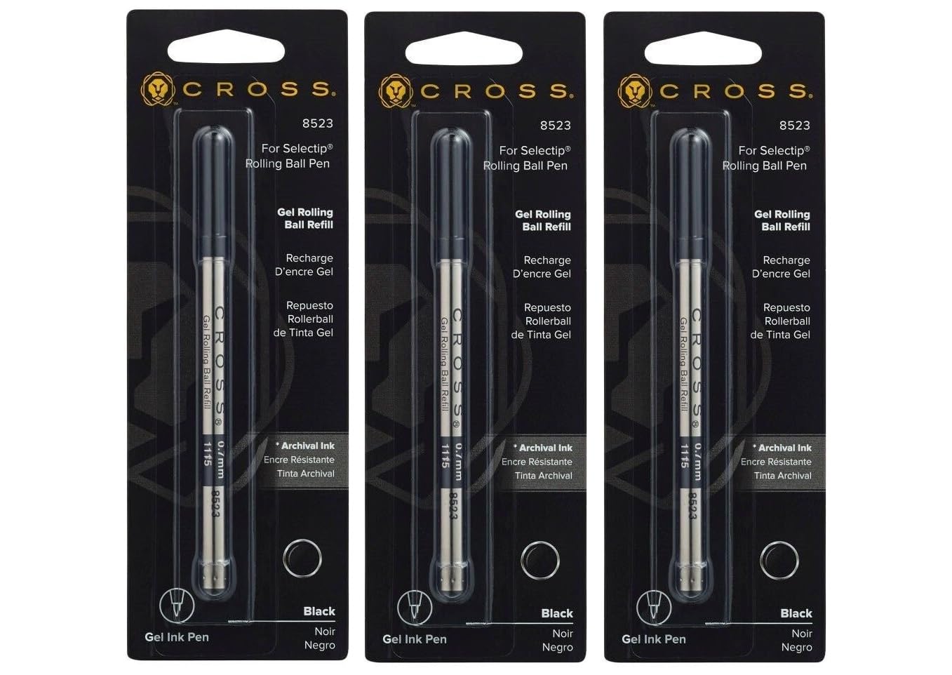 Cross Refill for Rollerball Medium Point Black Ink Pack of 3