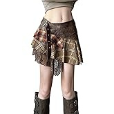 Sup-Coente Goth Asymmetrical Mini Skirt Women Y2k A Line Fairy Tiered Flared Plaid Ruffled