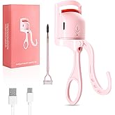 Heated Eyelash Curler, Rechargeable Electric Eyelash Curlers Fast Heat Up in 5s for 24 Hours Long Lasting, C-Shaped Safe Anti-Burn Quick Natural Eyelash Separator Tool Lash Comb (Pink)