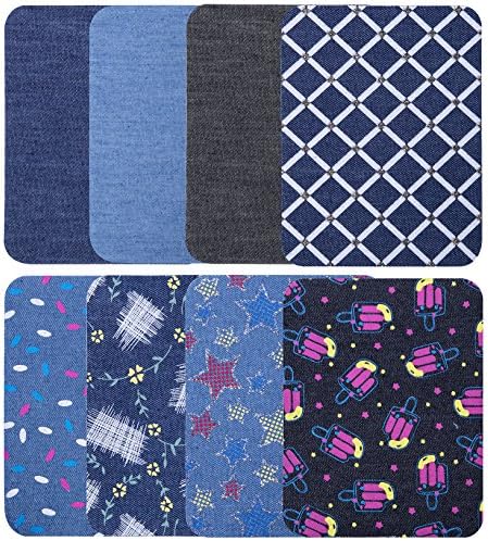 Hibery 16 Pack Denim Iron On Patches Knee Patches for Jeans Clothing No-Sew Shades Blue Jean Patches (4.9'' x 3.7'')