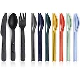 Kyraton Travel Utensils Set for 8, Reusable Plastic Spoons Forks Knives Snapped Together for Portable &amp; Space-Saving Design Cutlery Silverware for Travel, Picnic, Camping, Work, Lunch Boxes