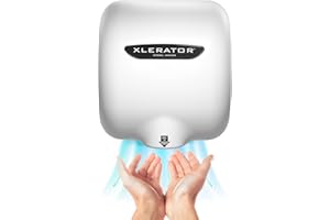XLERATOR XL-BW Automatic High Speed Hand Dryer with White Thermoset (BMC)Cover and 1.1 Noise Reduction Nozzle, 12.5 A, 110/120 V