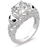 Jeulia Jack Nightmare Rings Women Christmas Skull Rings 925 Sterling Silver Princess Cut Band Ring Anniversary Promise Romantic Christmas Gifts for Her
