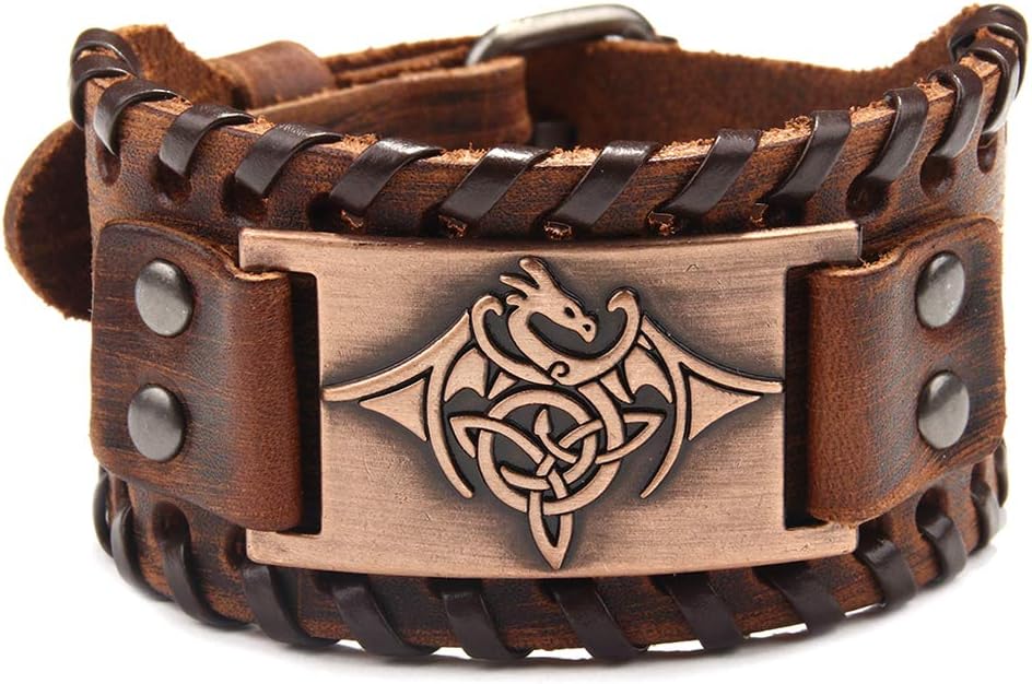 Viking Bracelet Bangle - Mens Adjustable Buckle Leather Cuff Bracelet Handmade with Nordic Amulet - Celtic Pagan Jewelry of Talisman